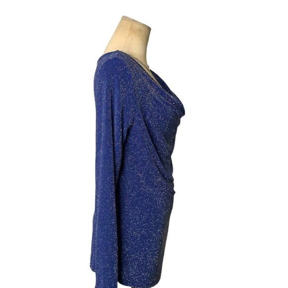 Michael Kors blue metallic long sleeves cocktail top size Small - Picture 7 of 13
